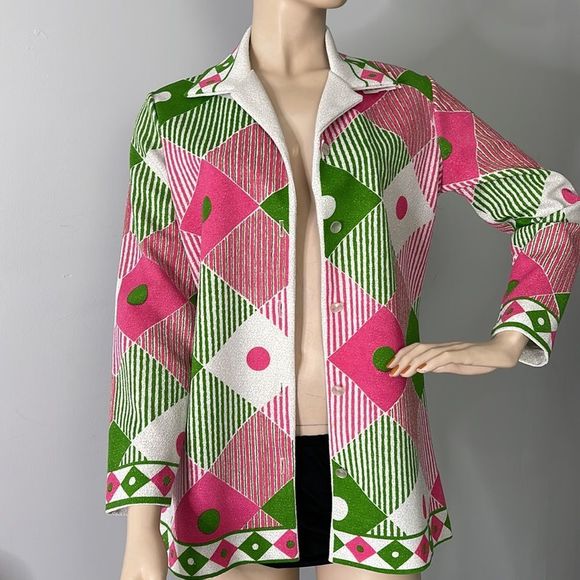 Vintage 1970s Abstract Polyester Button Front Top - Picture 11 of 16